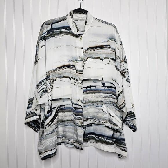 Bryn Walker Women's Silver Printed Danuta Jacket Size Large Oversized Lagenlook - Picture 11 of 11